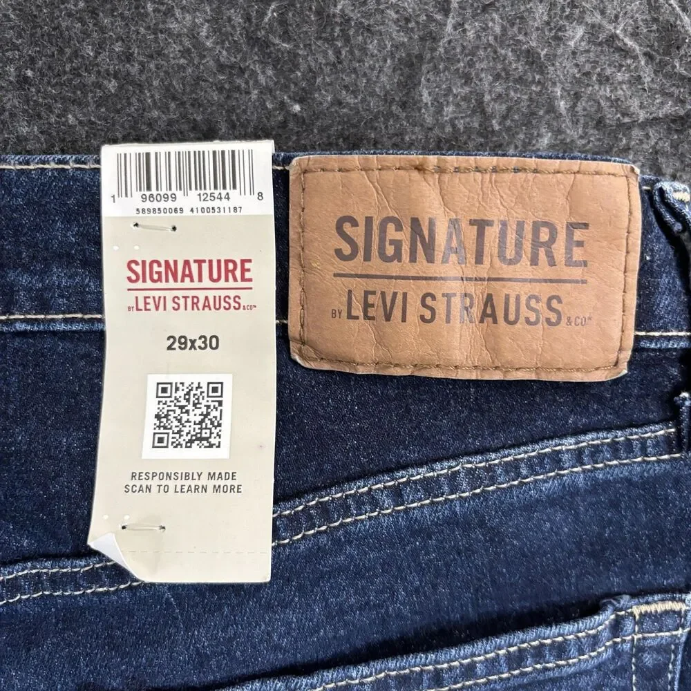 Signature Levi Strauss Jeans Men's 29x30 Blue Relaxed Straight Dark Wash Denim